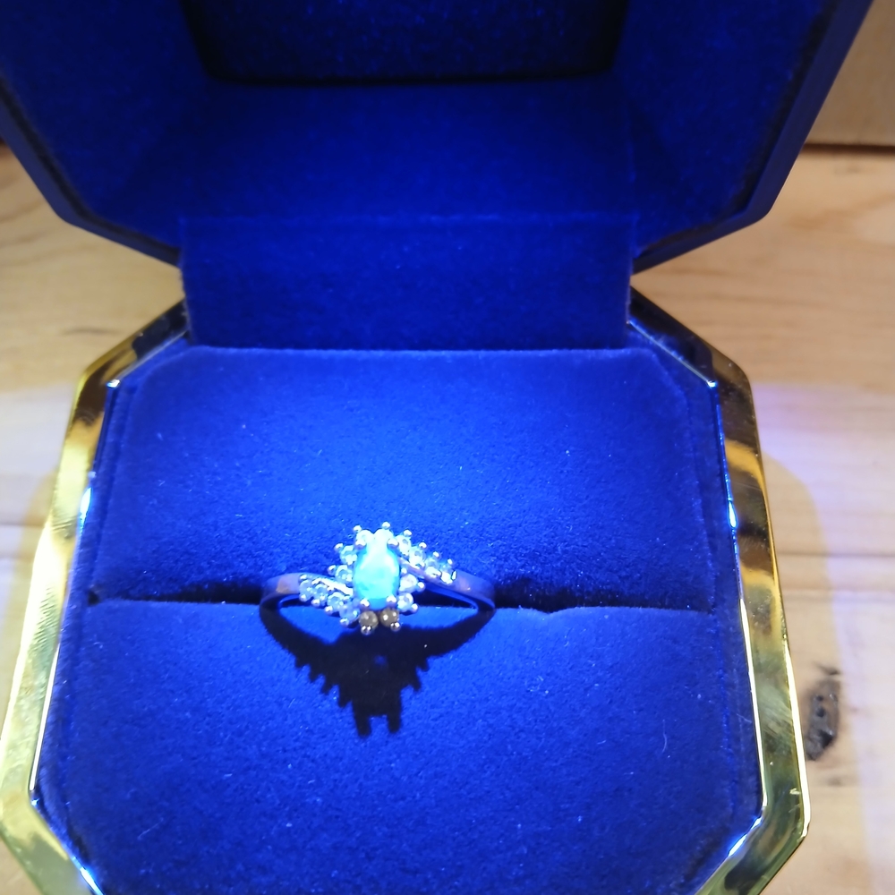 Blue Opal/ Diamond .925 Ring